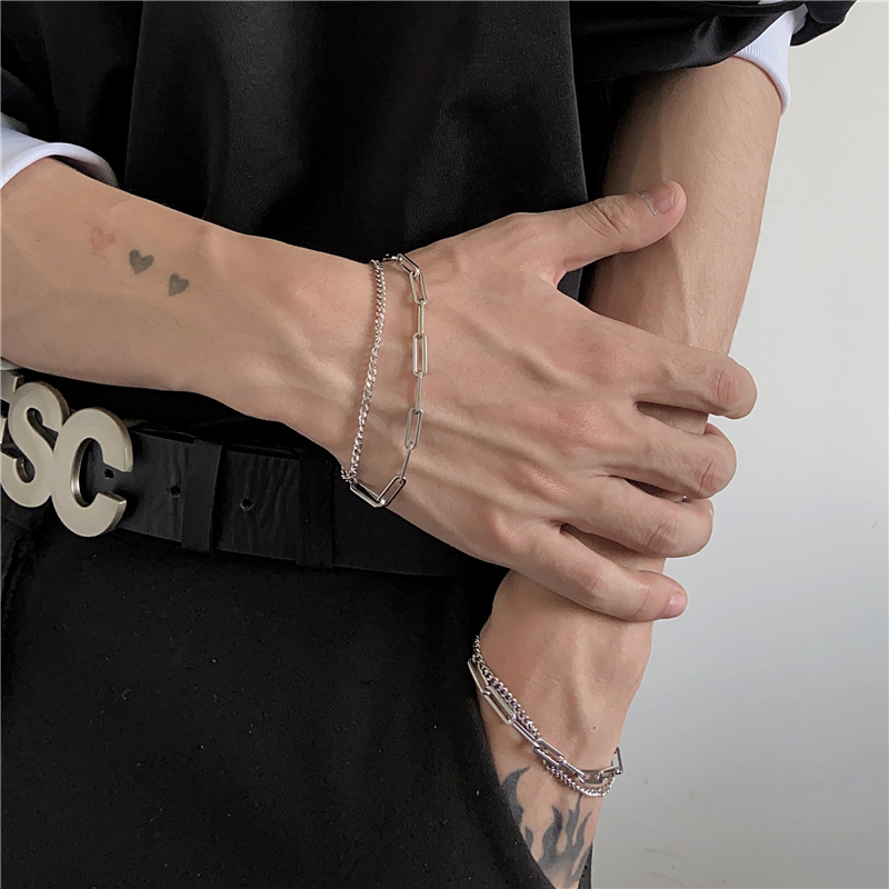 Gelang Double Layer Bahan Titanium Steel Gaya Hip Hop