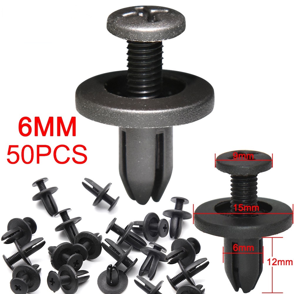 50 Pcs Klip Rivet Tekan Bahan Plastik Warna Hitam Ukuran 6mm Untuk Panel Pintu Mobil Toyota Honda