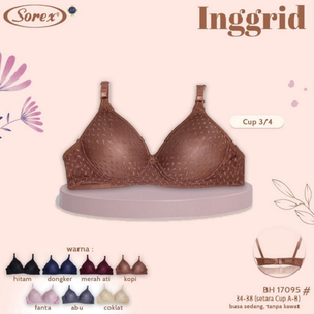 SOREX BRA ORIGINAL / BH BUSA 17095 INGGRID DEWASA TANPA KAWAT KAIT 2 HARIAN CUP KECIL SIMPLE DAYLY