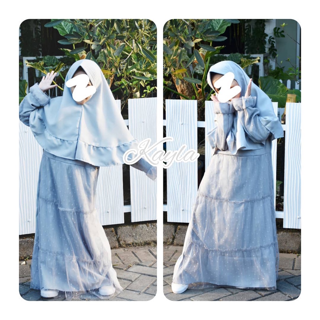 KAYLA SYARI KIDS  Bahan Kain MOSSCRAPE MIX TILE POLKA DOT All Size USIA 7 - 9 TAHUN DAPAT GAMIS ANAK