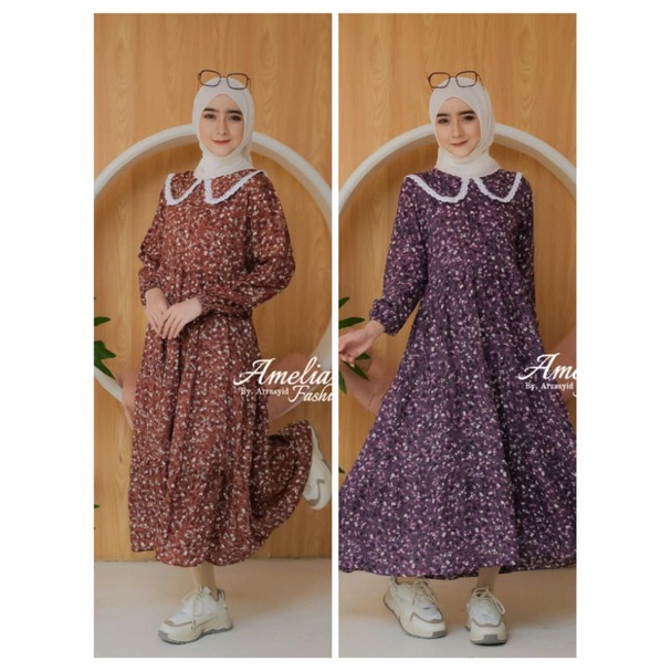 Midi dan maxi dress RAYON AMELIA bunga MAWAR VISCOSE bangkok homedress adem baju muslim daster daily sehari hari motif