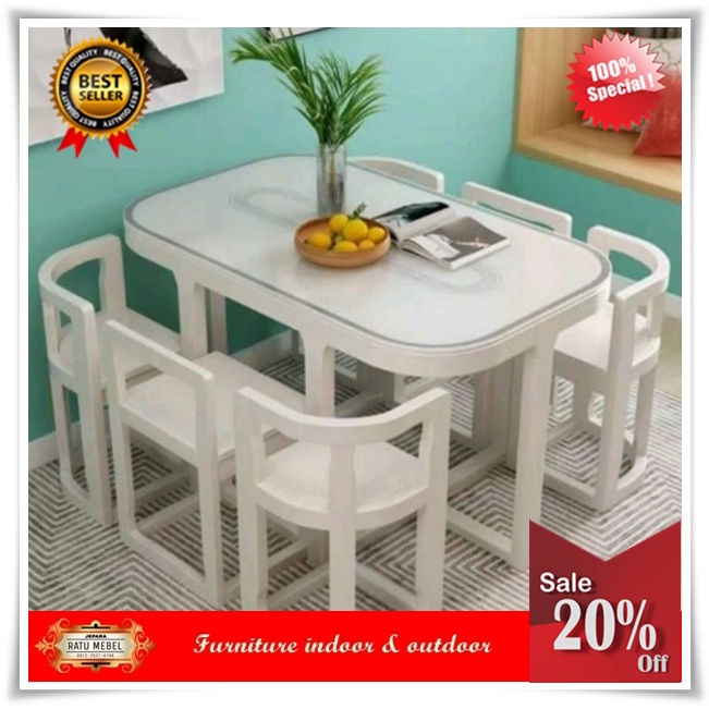 Meja Makan Kaki Masuk /Meja Makan 6 Kursi Kayu Jati Ruangan Kecil Minimalis