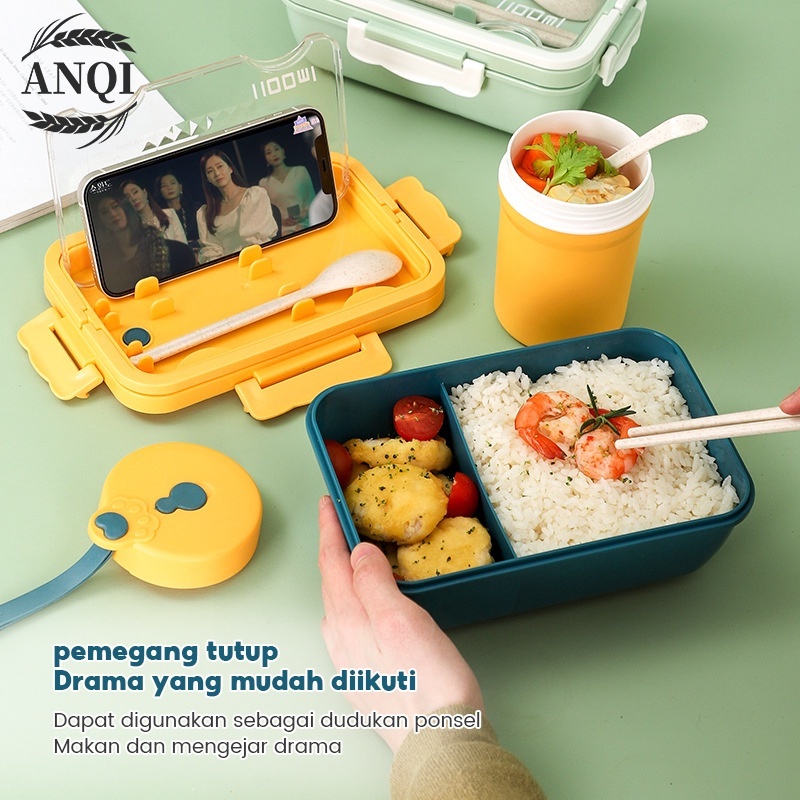 ANQI 1888 Kotak Makan Siang Bahan Jerami Pegangan  / Lunch Box Set / Bpa Free / PP Jerami Gandum / Bento Set VS-95