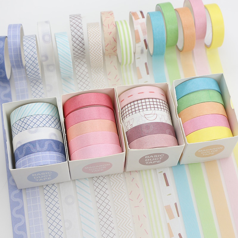 5 Rol / Set Selotip Washi Motif Kartun Lucu Untuk Dekorasi Scrapbook / Diary