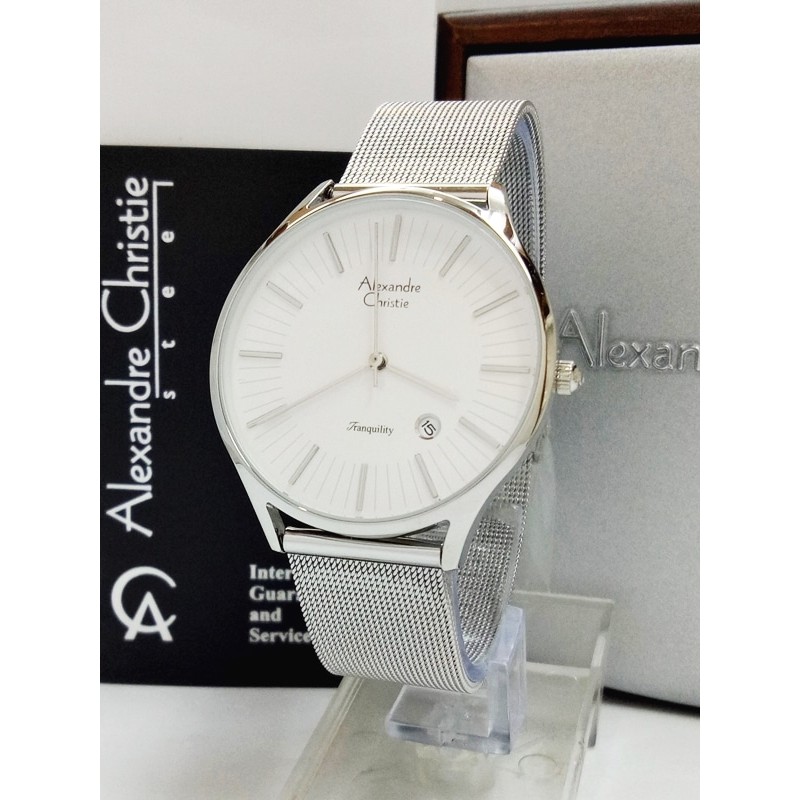 jam tangan pria alexandre christie AC 8522MD TALI PASIR SILVER