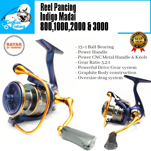 Reel Pancing Indigo Madai 800-6000 (13+1 Bearing) Power Handle Murah - Engkus Fishing