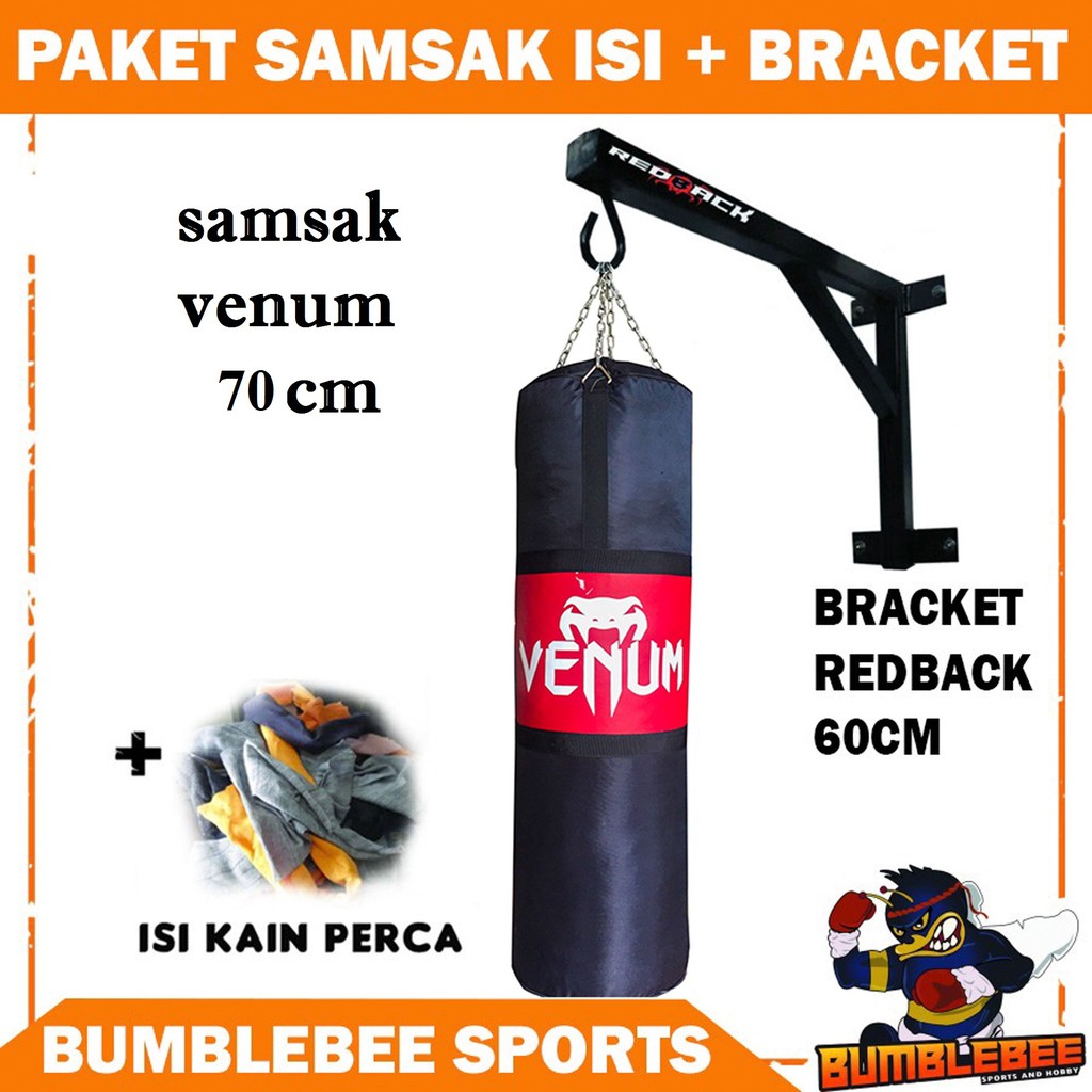 Paket Lengkap Samsak 70CM Plus Isi Kain Perca Plus Bracket Gantungan Sansak Redback 60CM