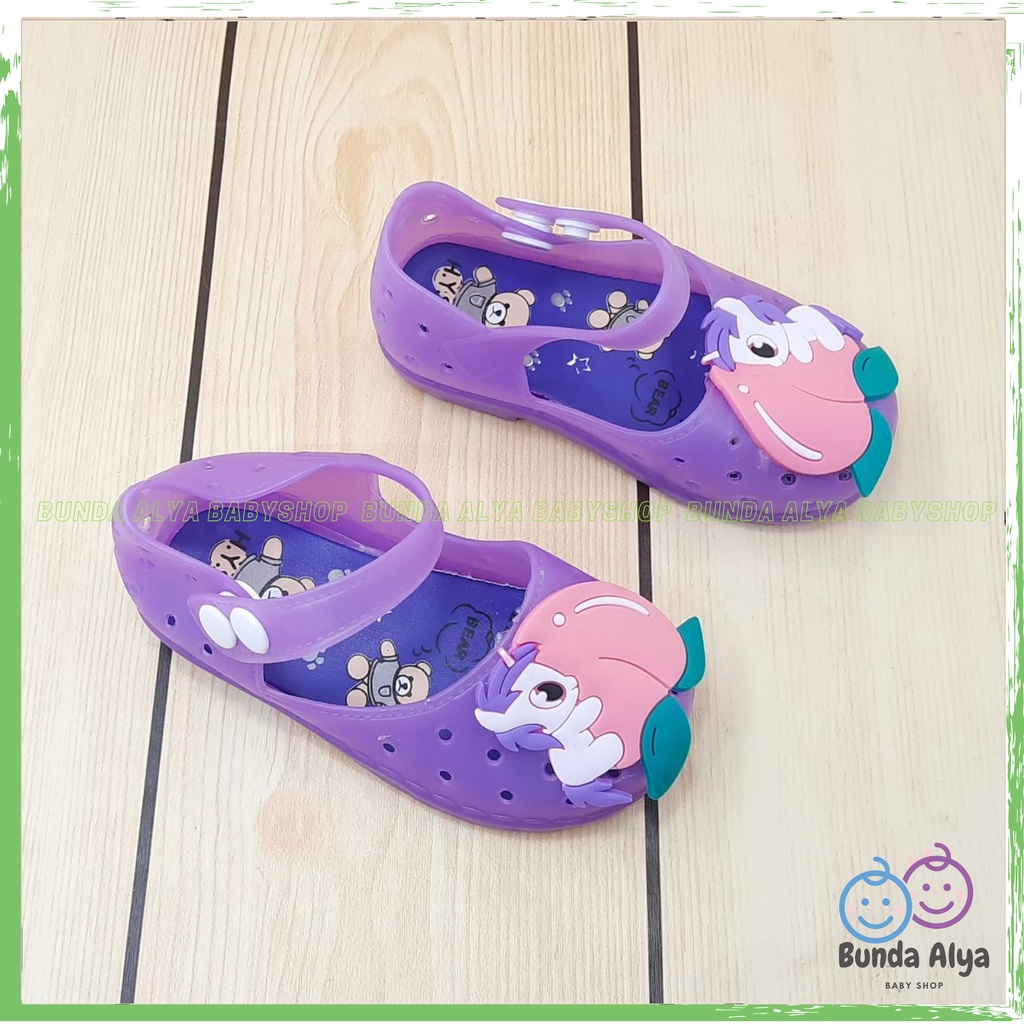 Sepatu Anak Perempuan Jelly LED Usia 6 Sampai 12 Bulan UNGU Sepatu Anak Cewek Motif Kuda Pony Lucu Sepatu Karet Elastis Bisa Menyala Size 18-23