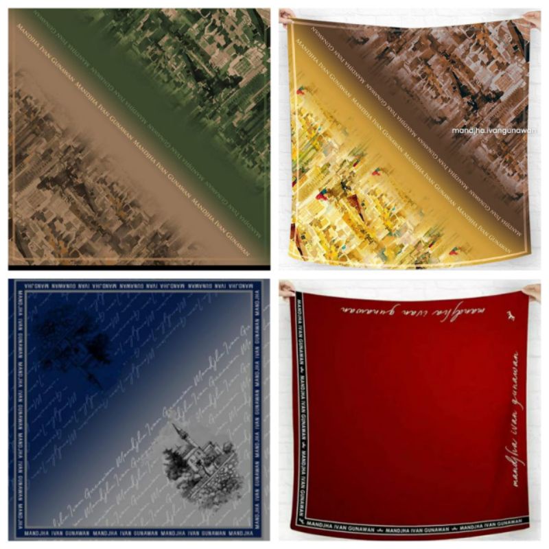 Mandjha Khusus Free Box Ivan Gunawan Fashion Scarf Motif Monogram Red Polos, Ready Banyak Motif Lain