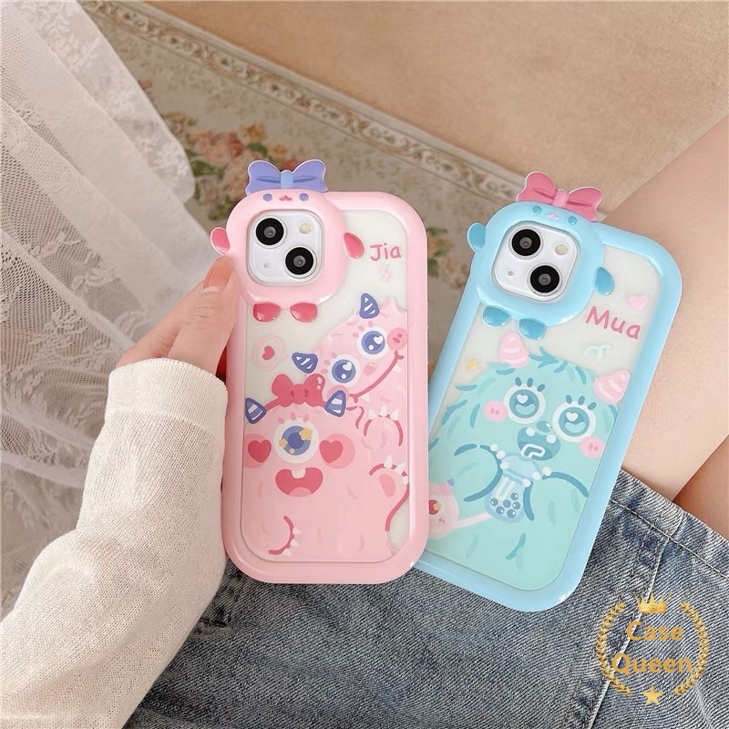 Case OPPO A7 A17 A17 A5S A12 A16 A57 A55 A9 A15s A54 A15 A5 A16s A3S A12E A53 A74 A17K A95 A16K A16E A52 A92 A96 A76 Reno 5F 4F A31 Kartun Monster Bow-knot Monster Kecil Tutup Lensa