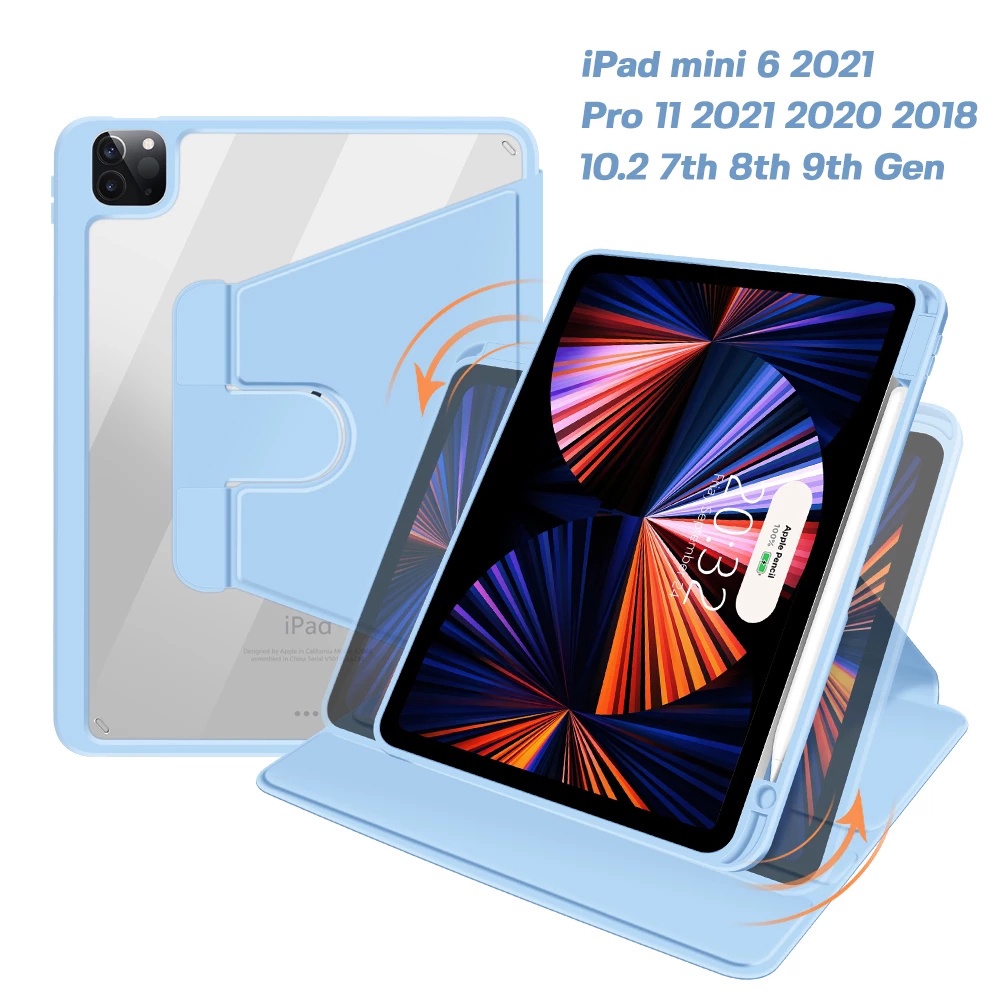 Case Bahan Kulit PU Model Putar 360 Derajat Dengan Slot Pensil Untuk iPad Air 4 10.9 Pro 11 12.9 2021 10.2 9th Mini 6