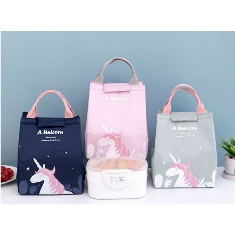 Tas Bekal Lunch Box Set Cooler Bag Unicorn Kotak Makan Termos Panas