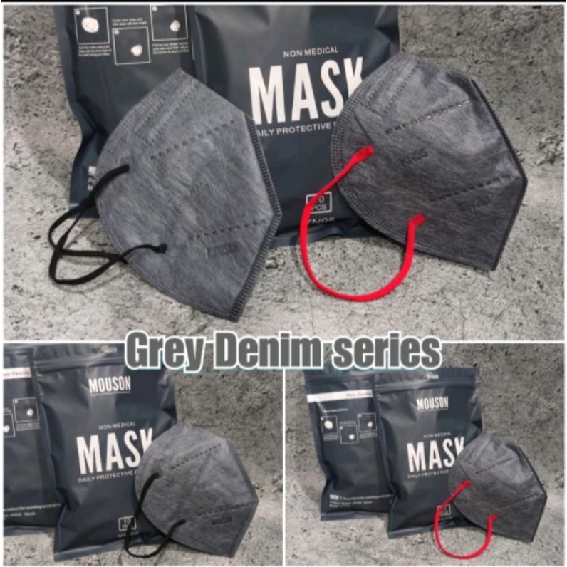 PER 10 PCS ~ MASKER KN95 MOUSON GREY DENIM SERIES LIMITED EDITION