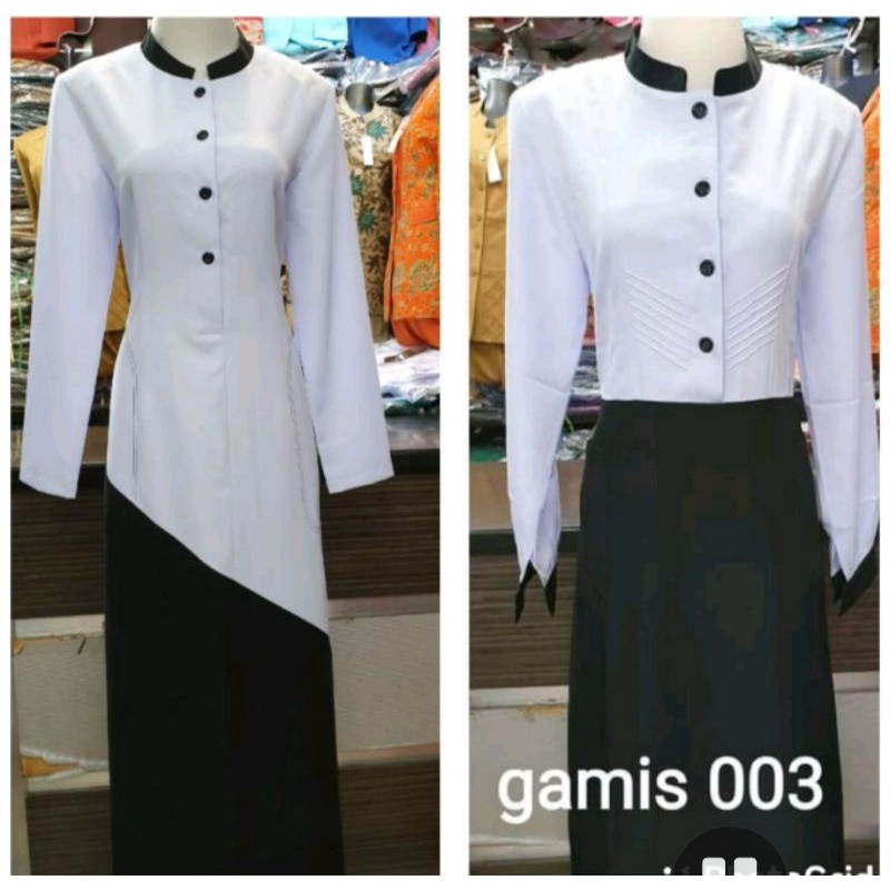 gamis hitam putih / gamis kerja / gamis hipu / gamis pns hitam putih /seragam gamis kantor