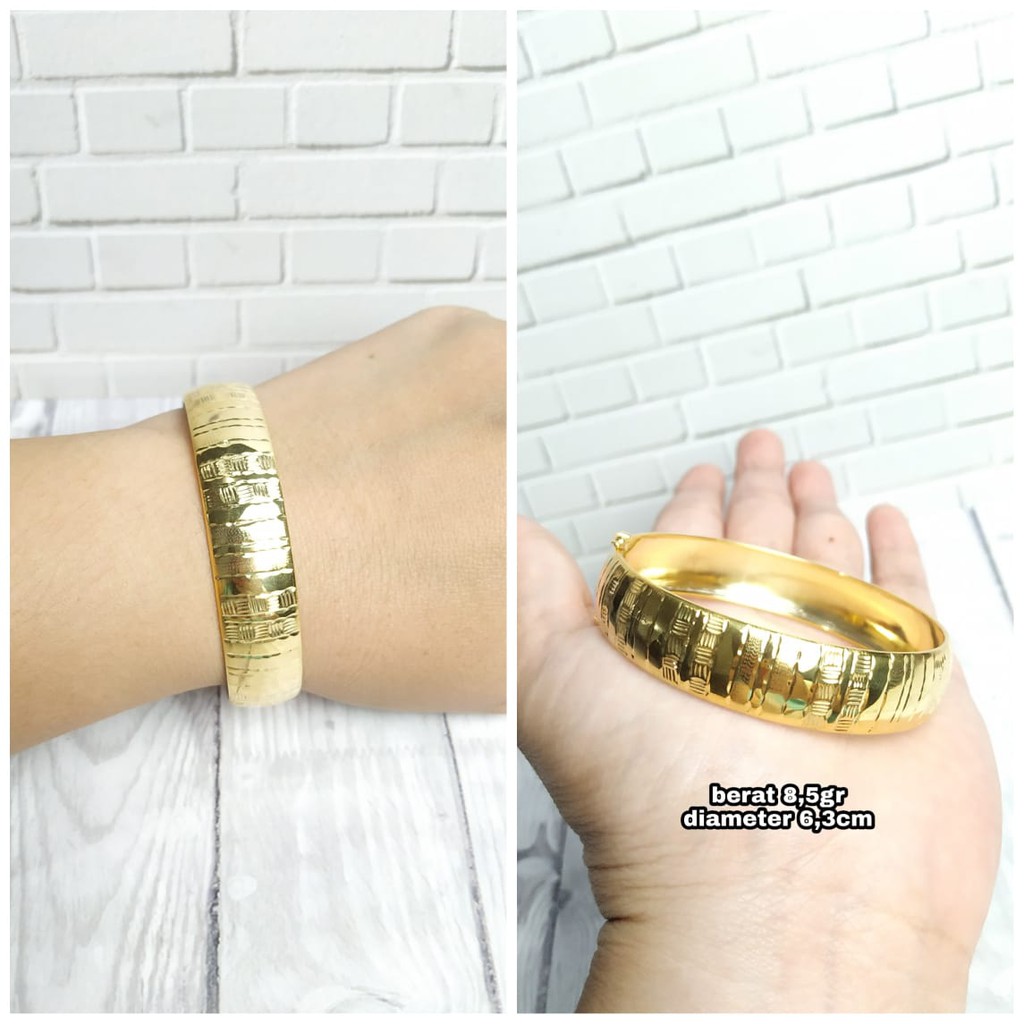 GELANG BANGKOK UKIR GARIS GOLD PERAK ASLI S925 KODE CF002