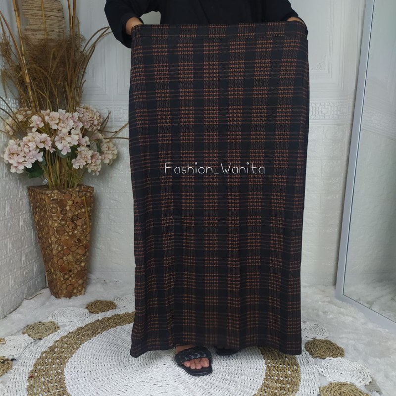 (FASHION_WANITA)ROK SPAN PANJANG MOTIF KOTAK-KOTAK JUMBO/ROK SPAN KOREAN STYLE BIG SIZE/PLUS SIZE