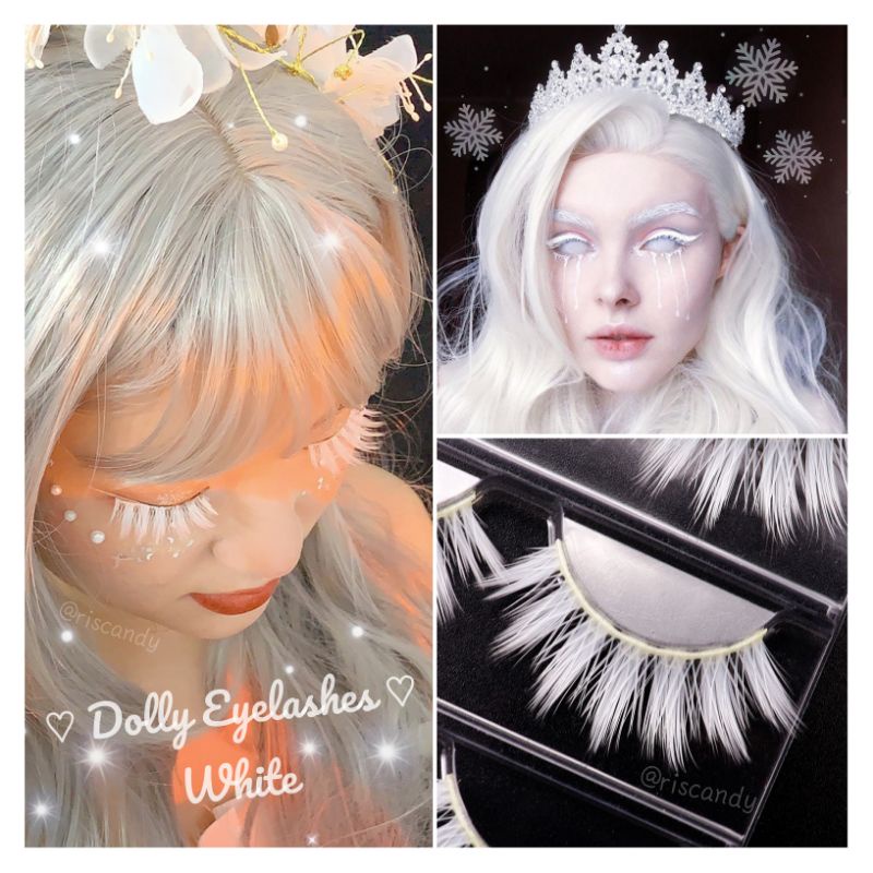 2pcs White Eyelashes. Atas + Bawah / Bulu mata cosplay putih