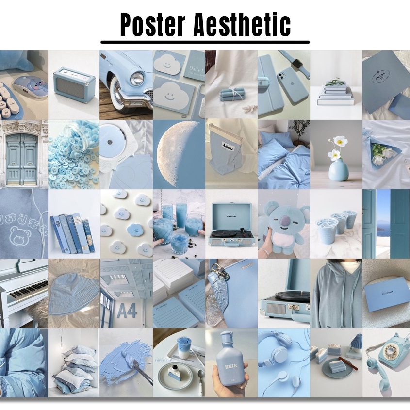 Poster Dinding Aesthetic | Poster Aesthetic | Isi 48 Poster | Collage Kit | Aesthetic Wallposter | Poster murah |  art wall |  poster band retro vintage black blue red purple brown avengers softblue | Viral poster-Softblue isi 48 A6