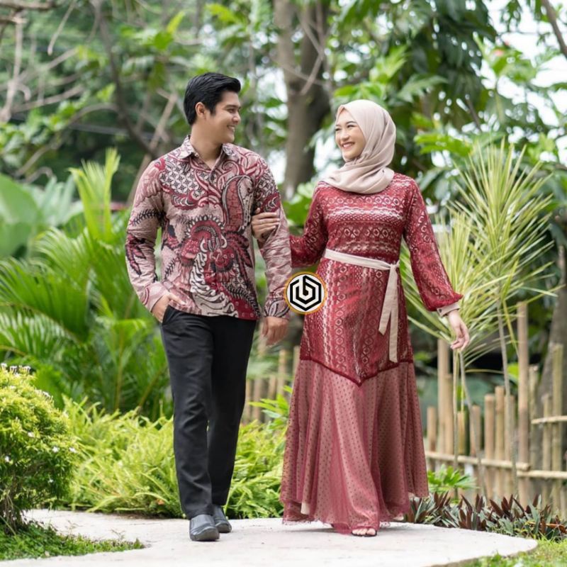 COUPLE BATIK GAMIS NILAM MAROON TUNANGAN WISUDA LAMARAN