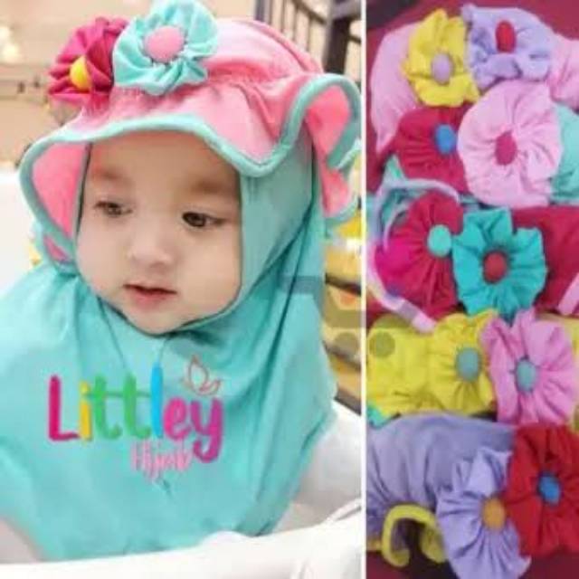 Jilbab Anak Bayi Topi 2 Bunga Untuk Usia 0-3 Tahun-1