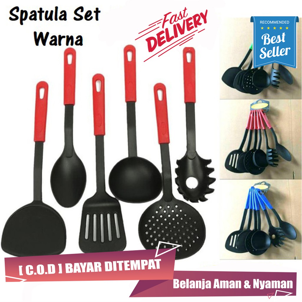 Spatula Set 6 In 1 Warna - Peralatan Tumis Masak Centong Anti Panas Lengket)