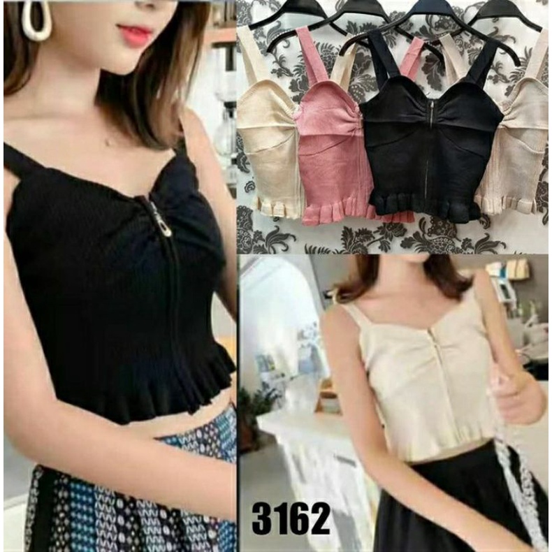 crop top tangtop variasi sleting,baju korea style,tangtop import korea,rajut korea style,atasan wani