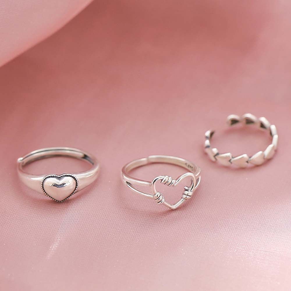 MXBEAUTY Simple Heart Rings Retro Fashion Jewelry Open Ring Wild Hollow Love Korean Personality Girls Copper