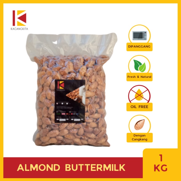 

Kacang Almond Panggang rasa Susu Buttermilk dengan kulit (in Shell) 1kg