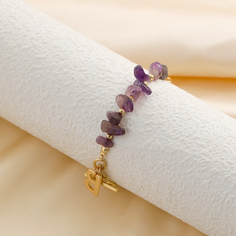 Gelang Tangan Wanita Manik Batu Amethyst Kristal Turmalin Ungu Hias Bunga