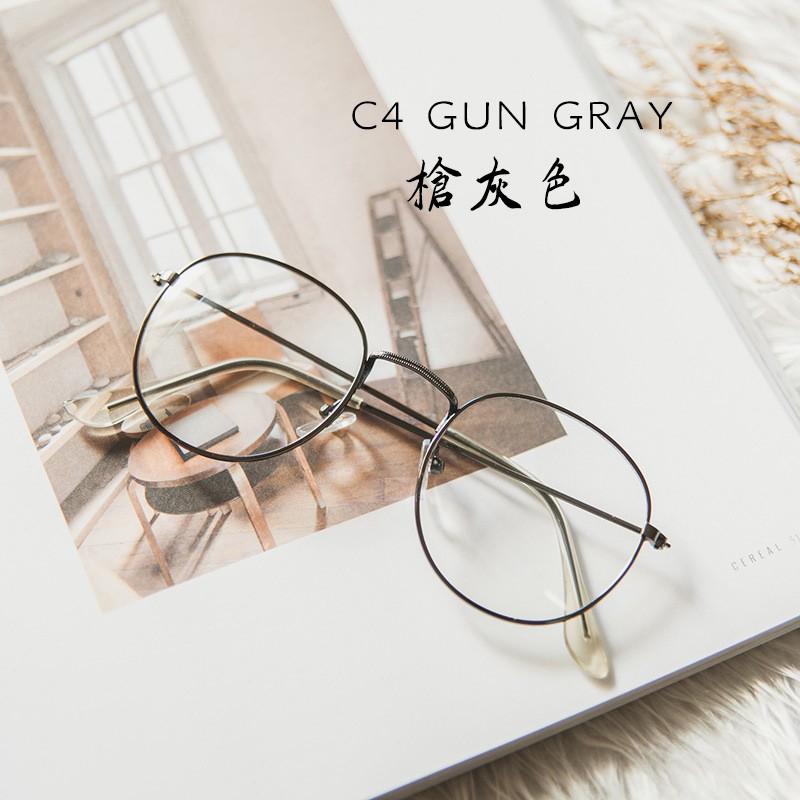 (YUZHU) Bayar di Tempat Frame Kacamate Wanita/Pria Gaya Retro Round Eyeglasses Metal Frame Myopia Eeyglasses