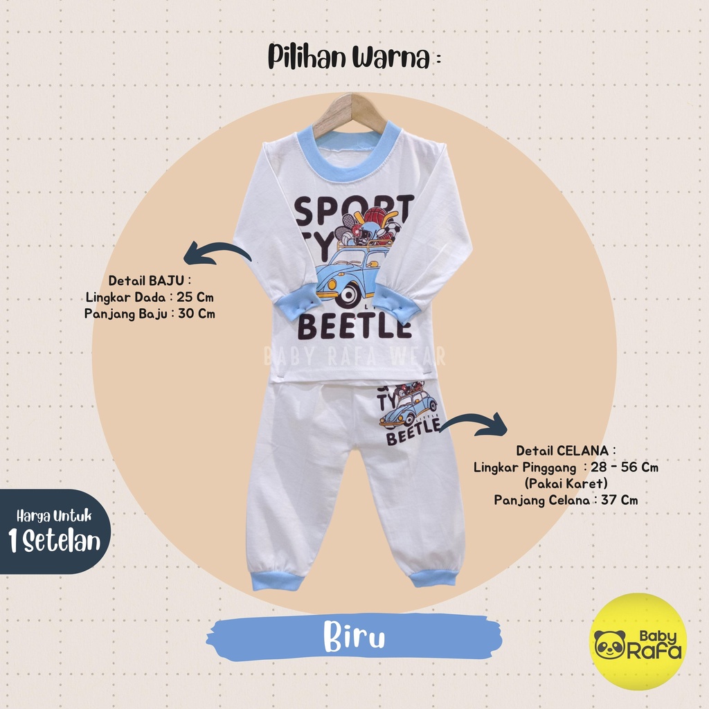 Setelan Baju Bayi Panjang Motif SPORTY BEETLE 0 - 6 Bulan merk Div - Div