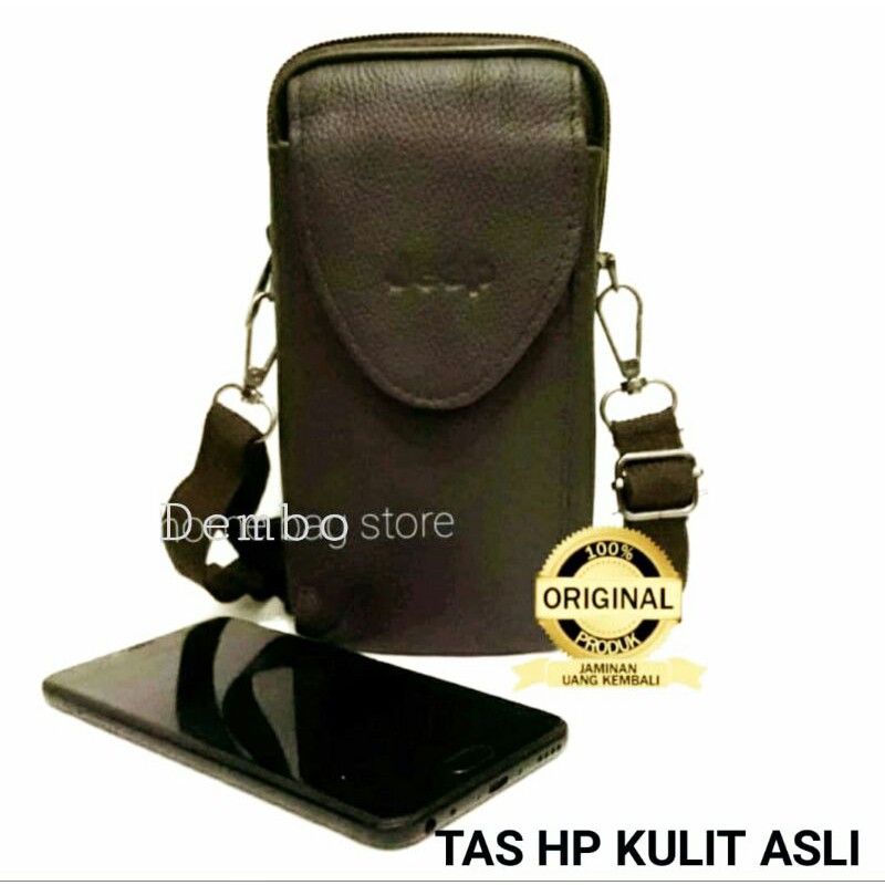Tas Hp Kulit asli original Bisa di Pakai di Sabuk dan ada tali selempang-tas kulit pria