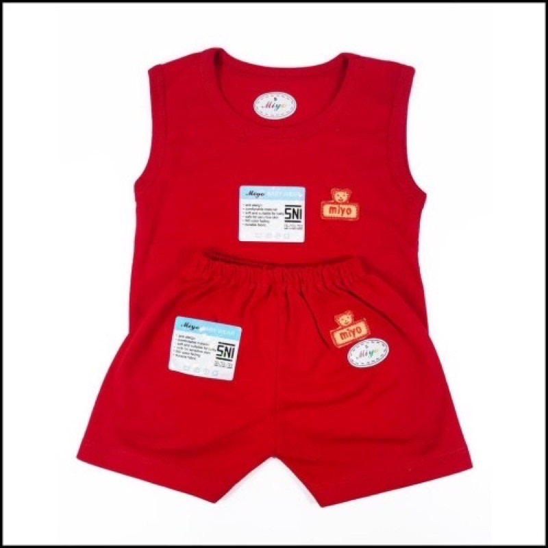 MIYO Merah Stelan Kutung Singlet Bayi / Anak SML Bahan Katun Halus SNI