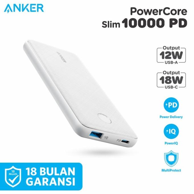 PowerBank Anker PowerCore Slim PD 10000 mAh - A1231 - Putih