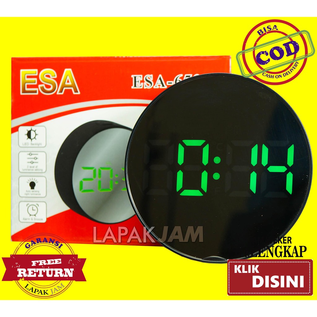 Jam Weker Alarm Clock  Bulat Warna Hitam Polos Unik ESA 6505