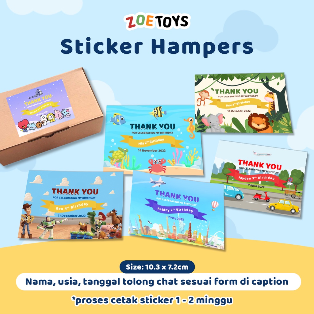 Zoetoys Sticker Packaging Gift Box Hampers Ulang Tahun 16lembar | Label Birthday Thank You Easter Christmas Disney Princess Mickey Minnie Dekorasi Custom | Cari Bingkisan Hampers