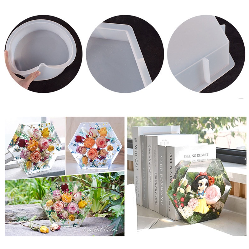 6pcs Cetakan Resin Bentuk Hati Geometris Heksagonal Bahan Silikon Untuk Hadiah Valentine Pernikahan