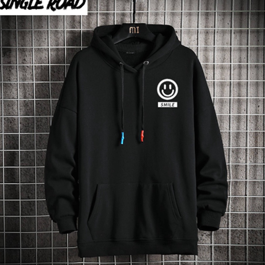 Sweter Hoodie Oversize Basic Smile Pria Wanita Sweater Hodi Distro Keren Size M - XXL