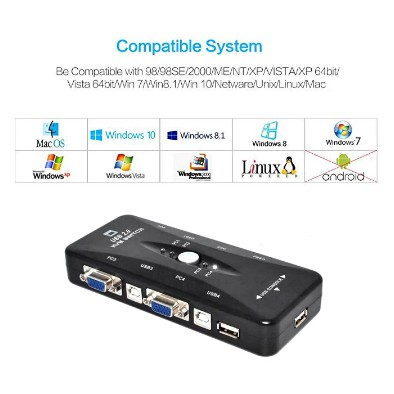 KVM Switch 4 Port USB 2.0 Support Sharing Printer Keyboard Mouse