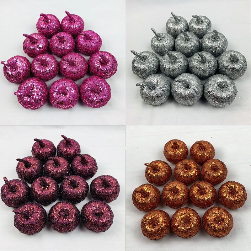 12 Pcs Labu Mini Buatan Aksen Glitter Untuk Dekorasi Meja Pesta