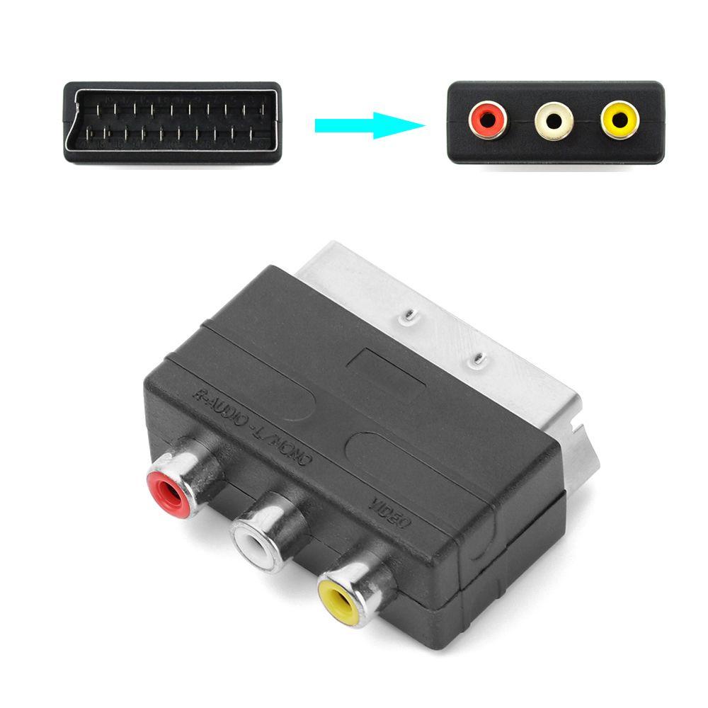 POPULAR Populer Scart Male to 3RCA Female Audio Phono Konektor Adapter Input Untuk PS4 WII DVD VCR