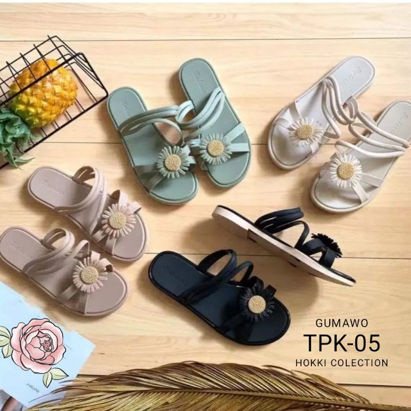 sandal wanita flat bunga karet jelly import