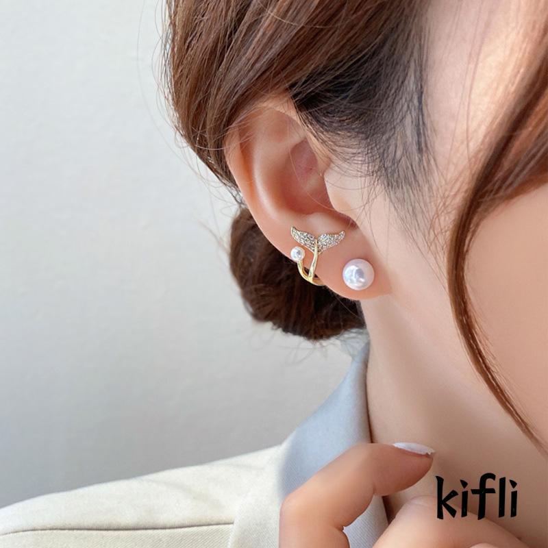 Anting Tusuk Sterling Silver 925 Model Ekor Ikan Dengan Mutiara Elegan Untuk Wanita (KD) 2021