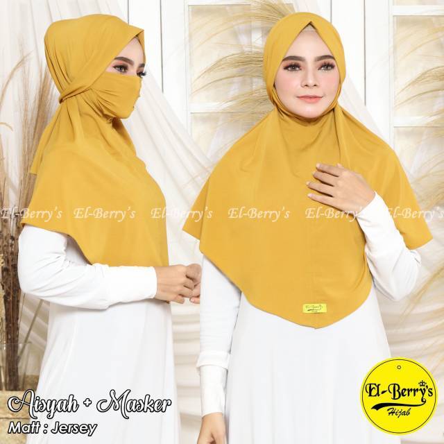 Khimar aisyah el berrys - jilbab aisyah + masker anti corona - niqob isyah tali