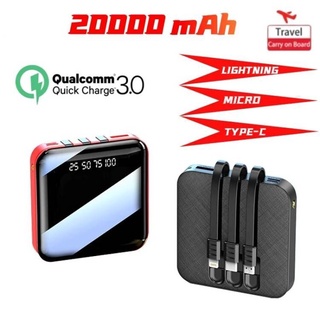 Powerbank 20000mAh 3 Cables Fast Charging Full Capacity Mini Dual USB Portable Digital Display LED
