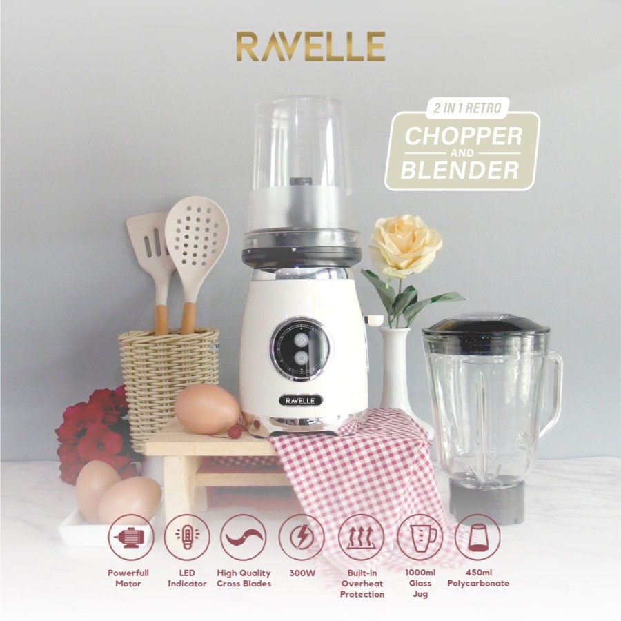 Ravelle Retro Blender Plus Chopper - Chopper Blender - Pearl White