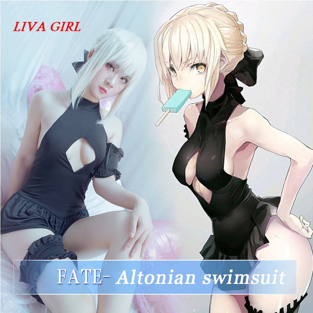 PREORDER Liva girl Anime Fate/stay night Altria Pendragon Black Jumpsuits Swimsuit saber alter Cospl