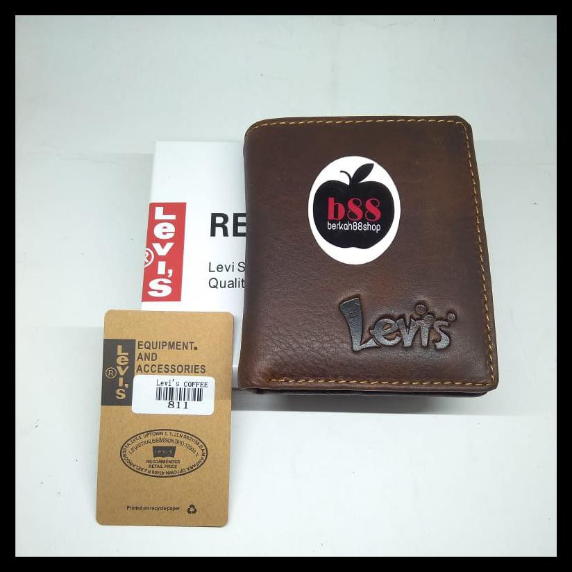 {BISA COD} Dompet kulit pria berdiri ASLI FULL GRAIN kulit sapi ORI vintage Lv 811 Polos Dompetkulit