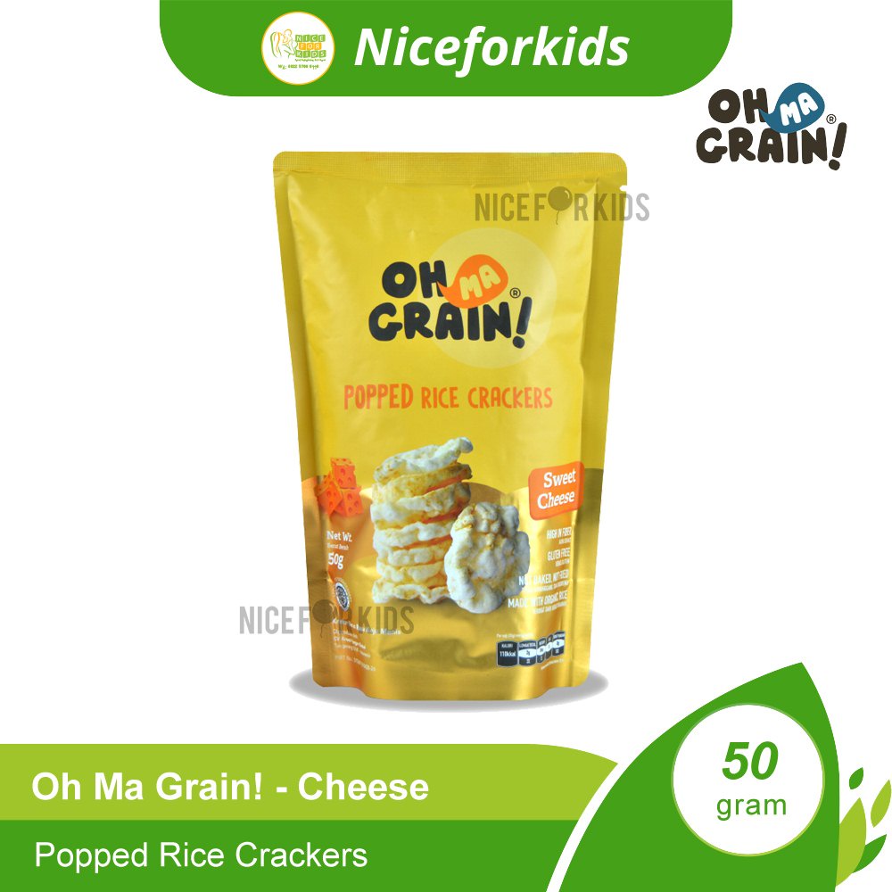 Oh Ma Grain Popped Rice Crackers 50gr / Cemilan Sehat Bebas Gluten