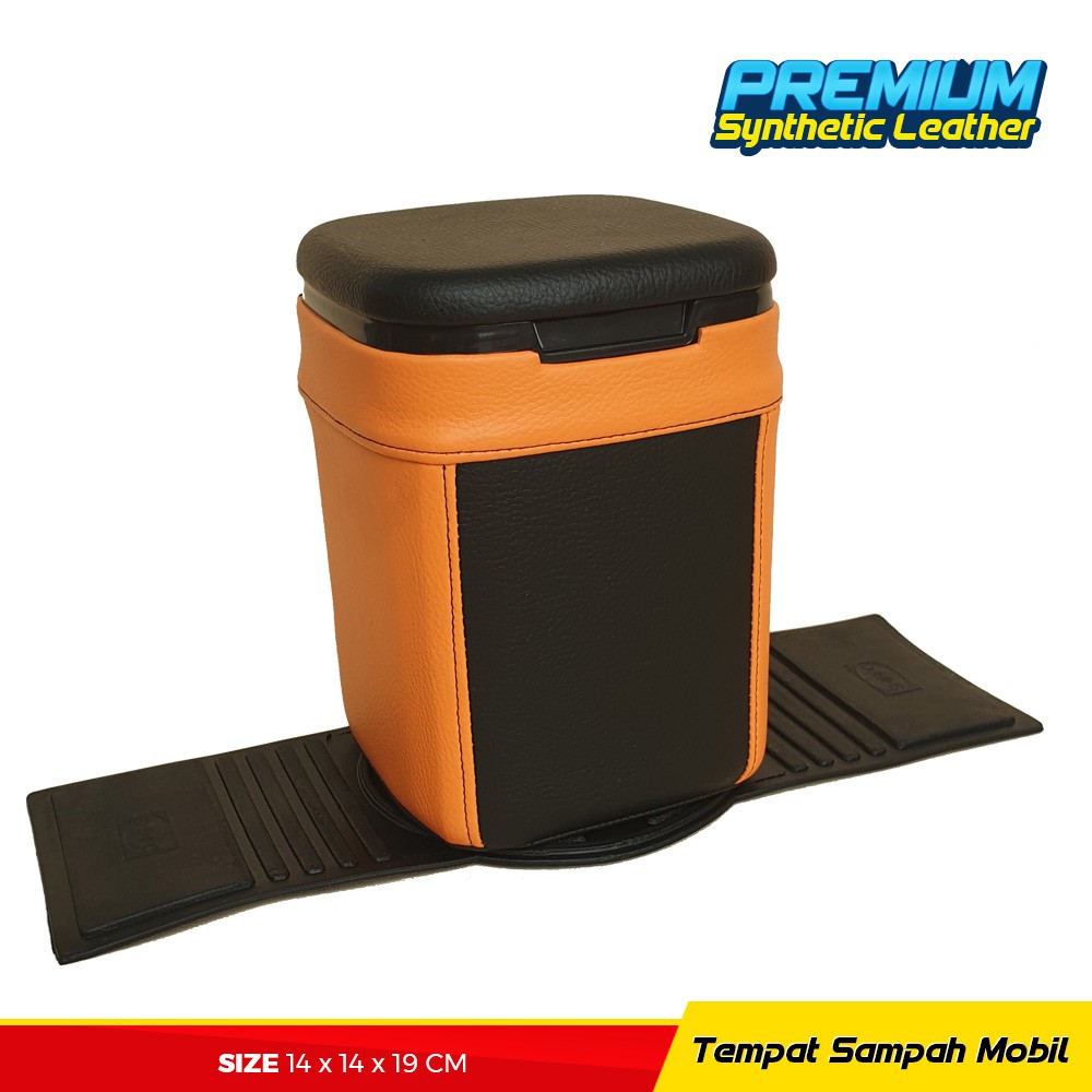 Tempat Sampah Mobil Kulit Premium - Hitam Oren